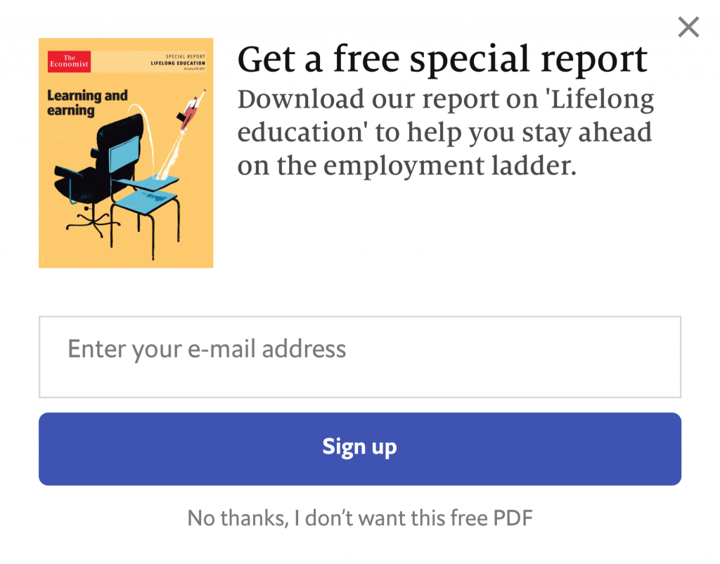 The Economist Email Signup Notification