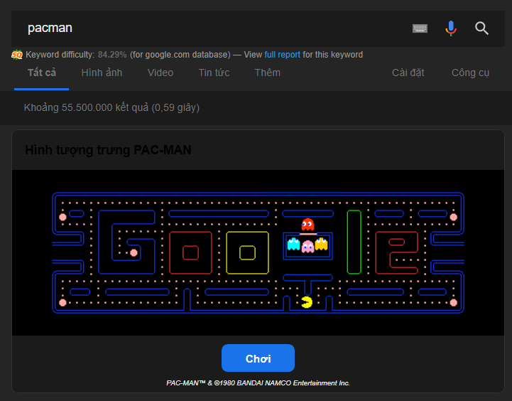 game ẩn pacman trên google